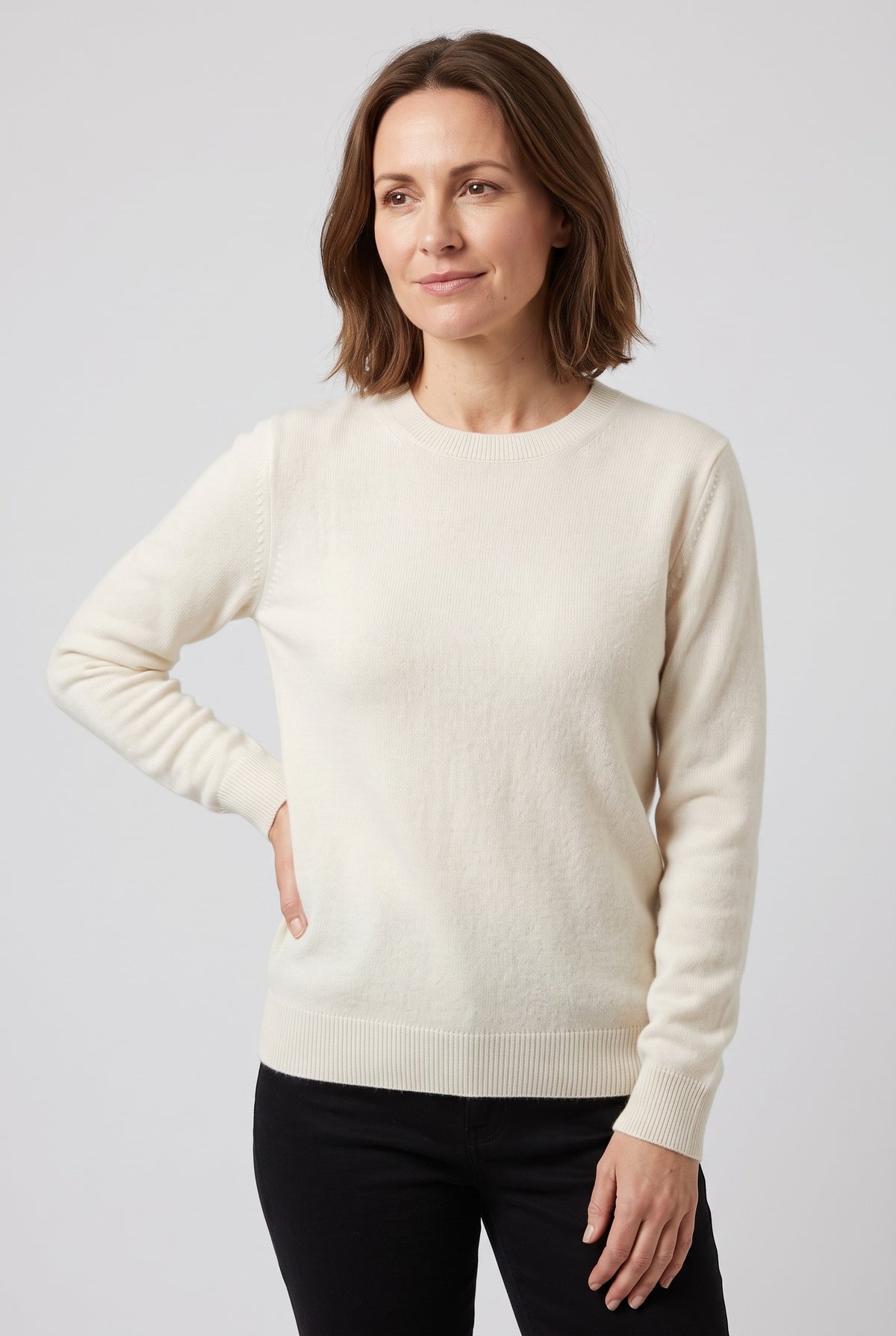 Women's Jumper | Fine Knit with Relaxed Round Neck - Cream