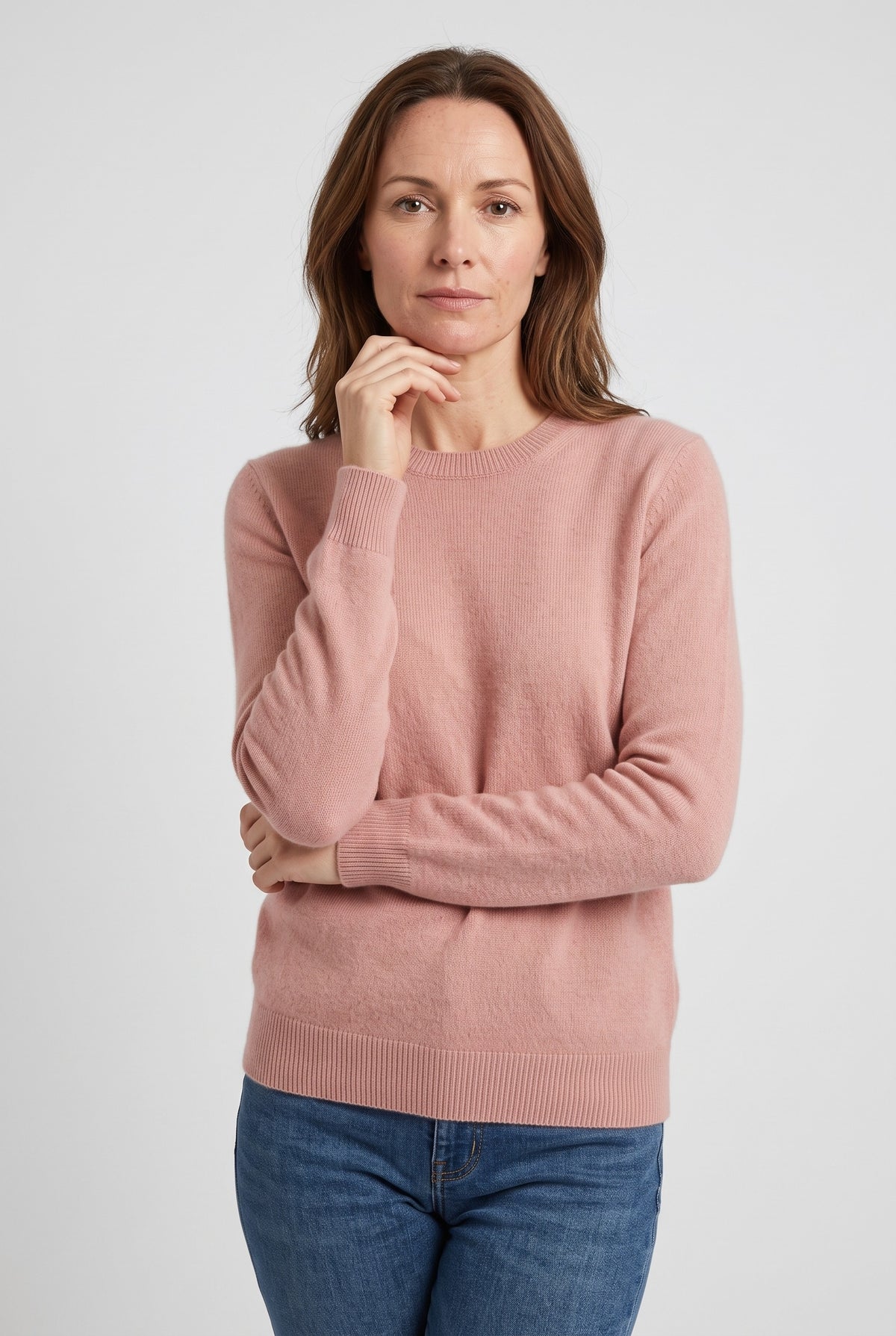 Women's Jumper | Fine Knit with Relaxed Round Neck - Dusty Pink