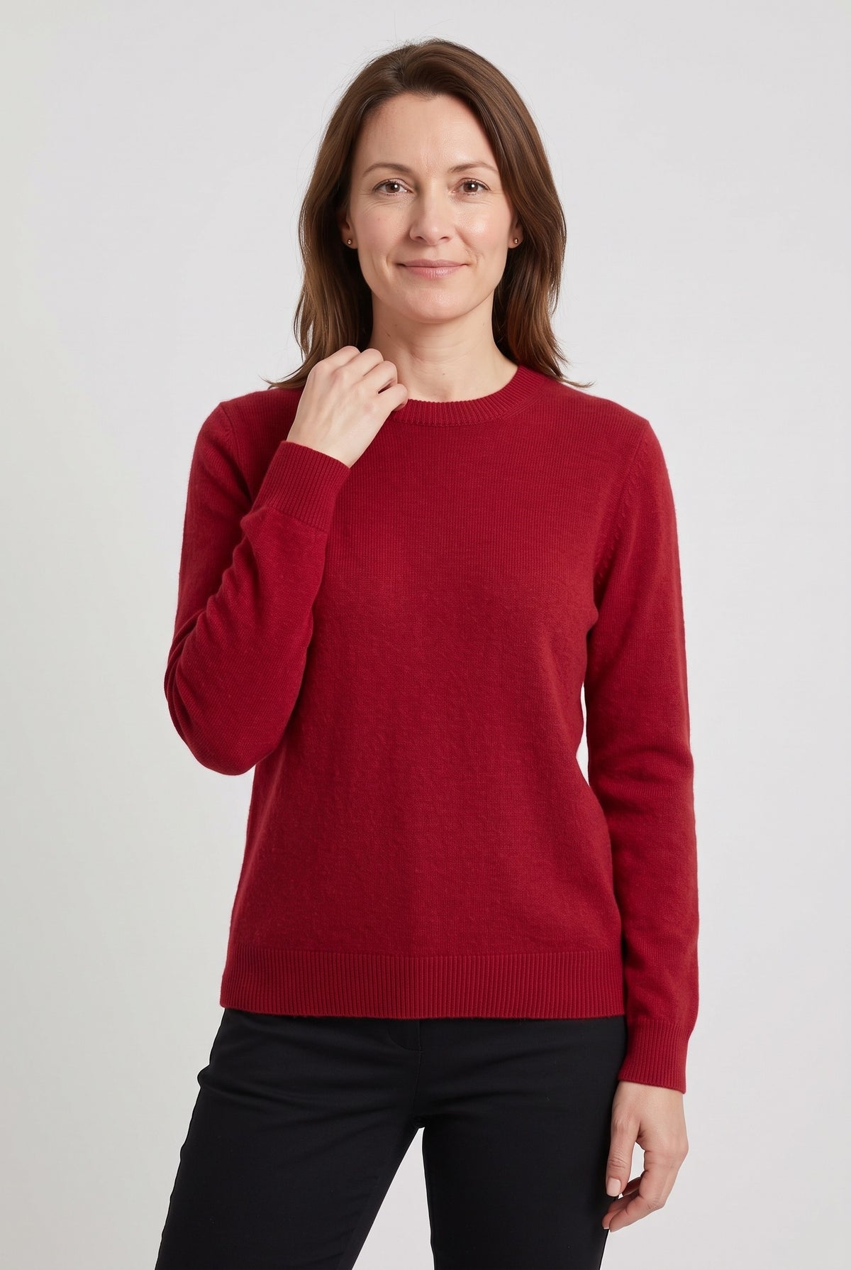 Women's Jumper | Fine Knit with Relaxed Round Neck - Red