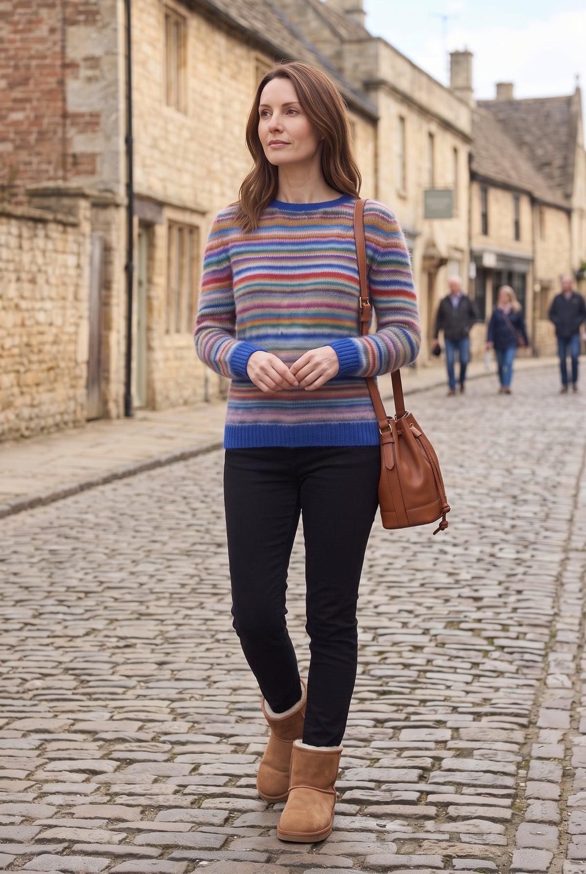 Women's Jumper | Rainbow Stripe Crew Neck - Rainbow Stripe lifestyle