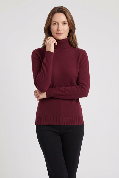 Women's Jumper | Roll Neck Soft Fine Knit - Burgundy