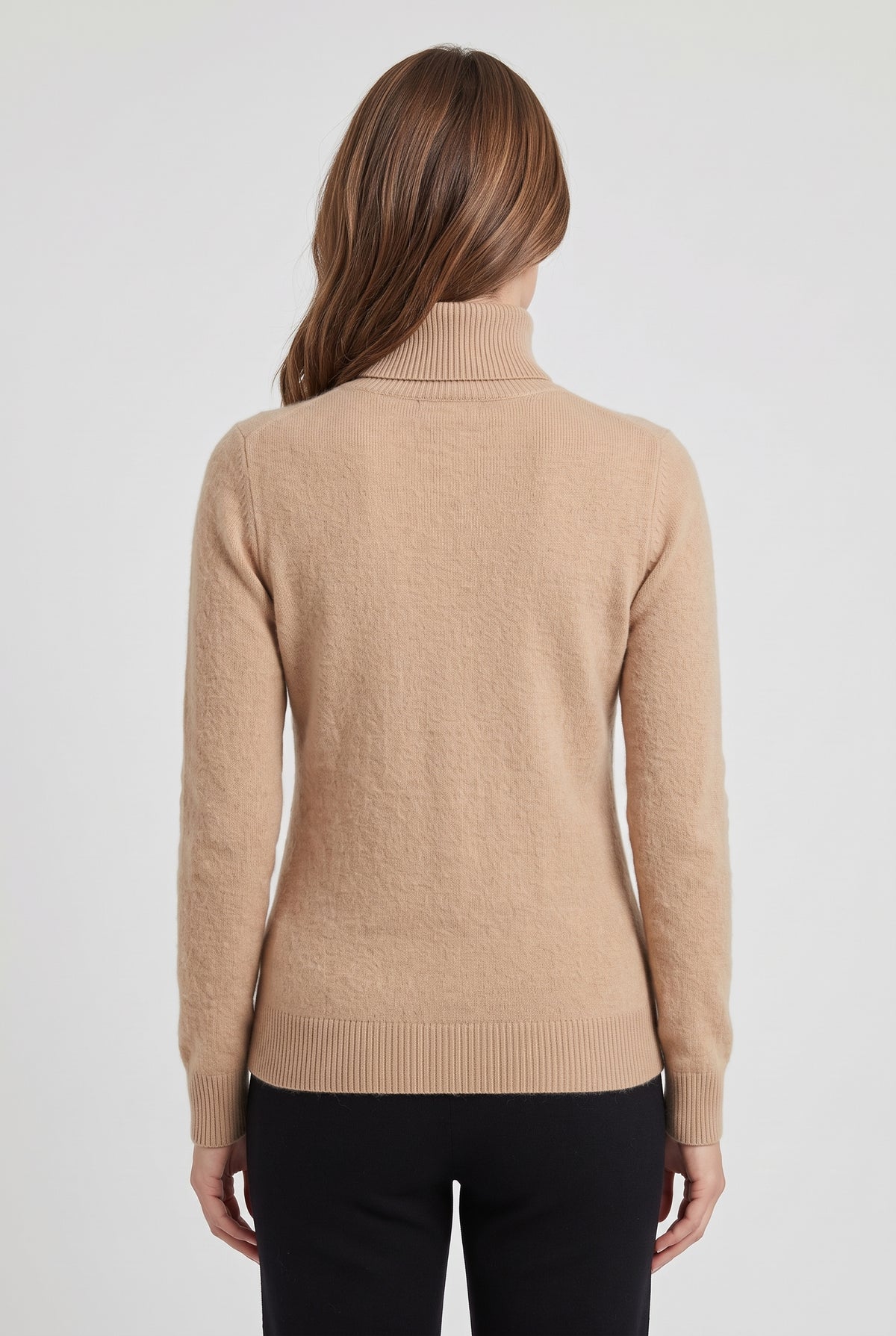 Women's Jumper | Roll Neck Soft Fine Knit - Camel back