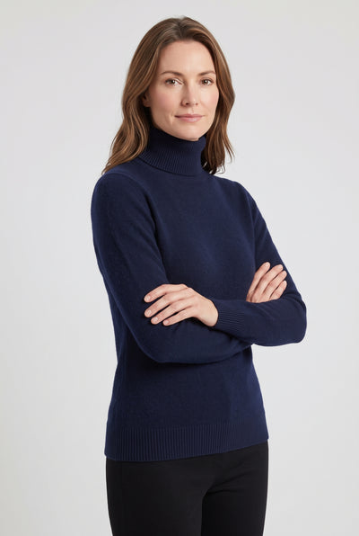 Women's Jumper | Roll Neck Soft Fine Knit - Navy