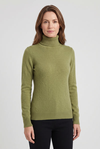 Women's Jumper | Roll Neck Soft Fine Knit - Olive