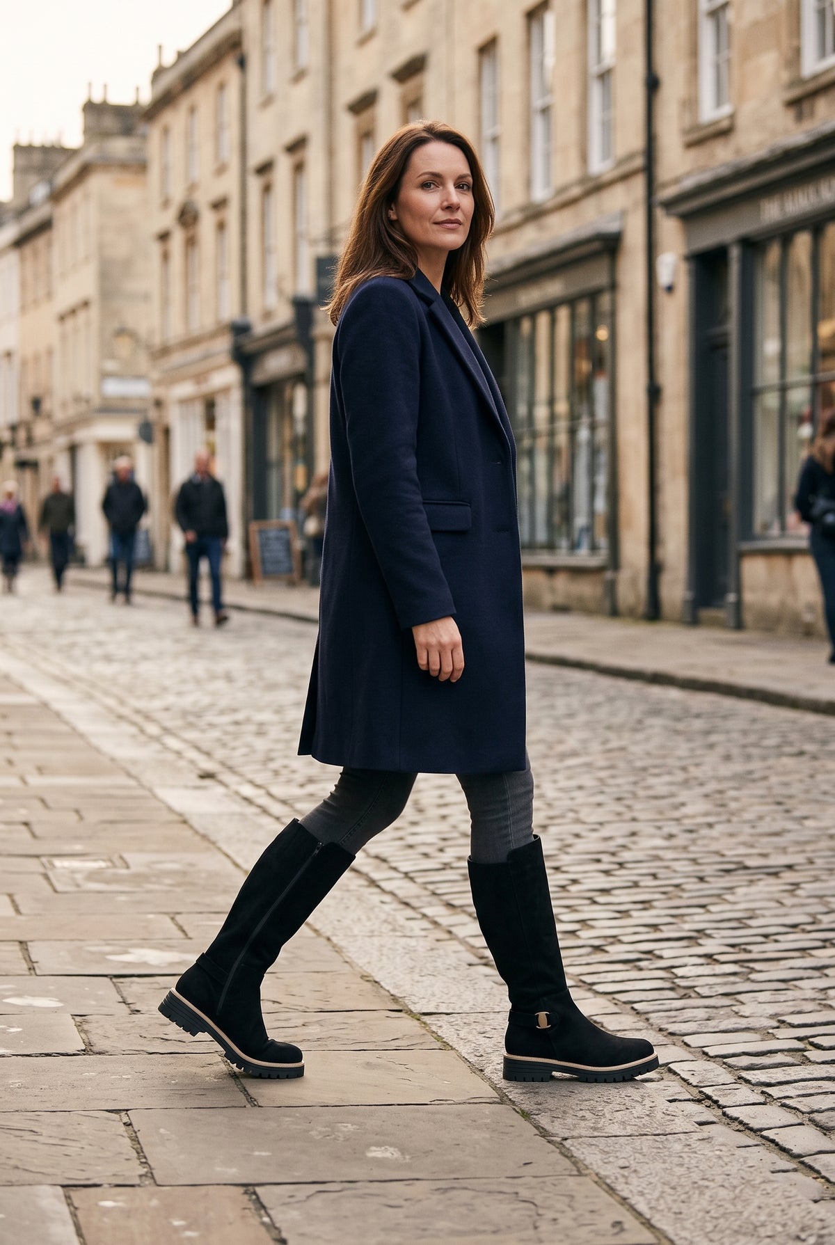 Women's Knee High Boots | Suede-Look with Chunky Lug Sole - Black lifestyle