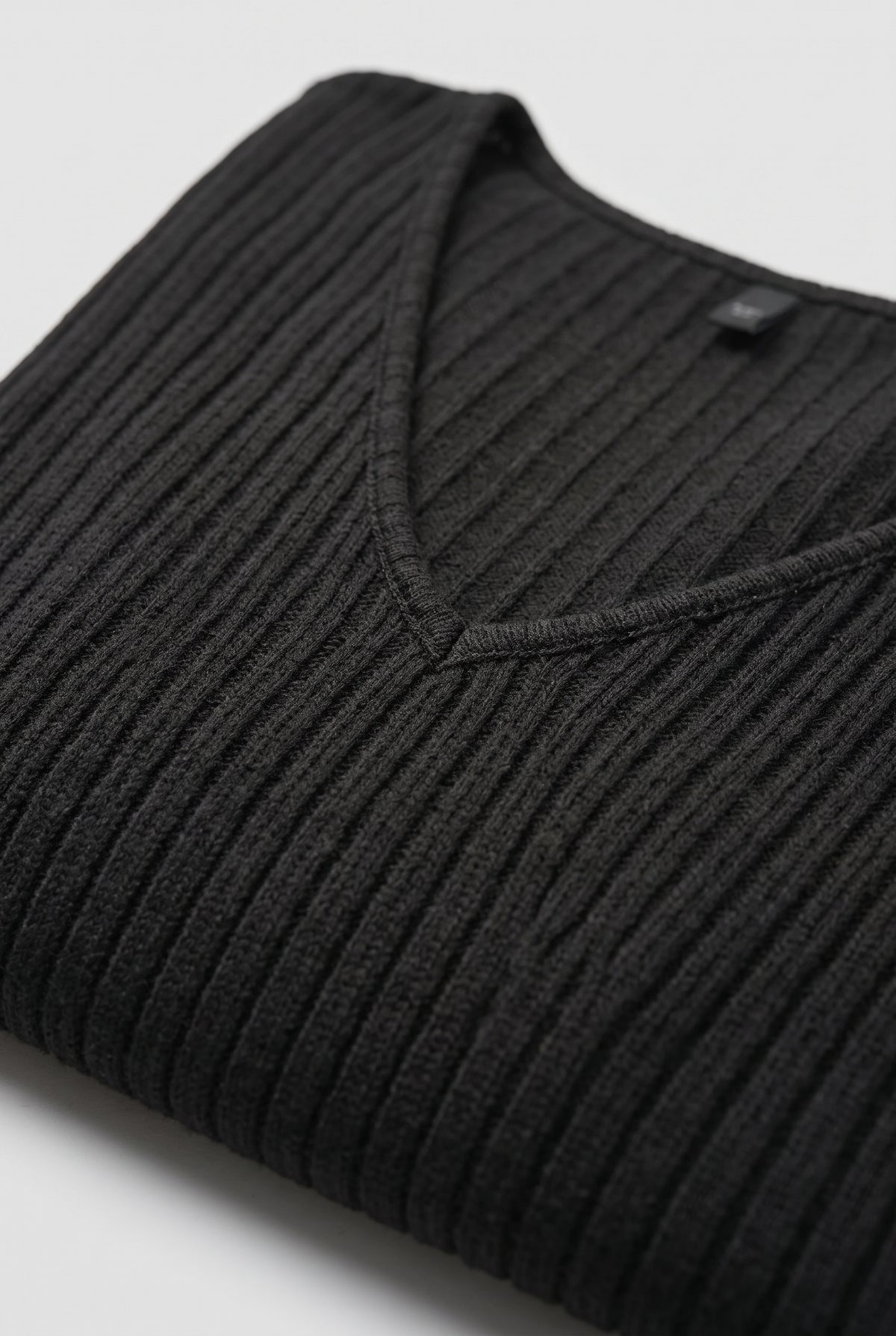 Women's Loungewear Set | Ribbed V-Neck with Wide-Leg Trousers - Black detail