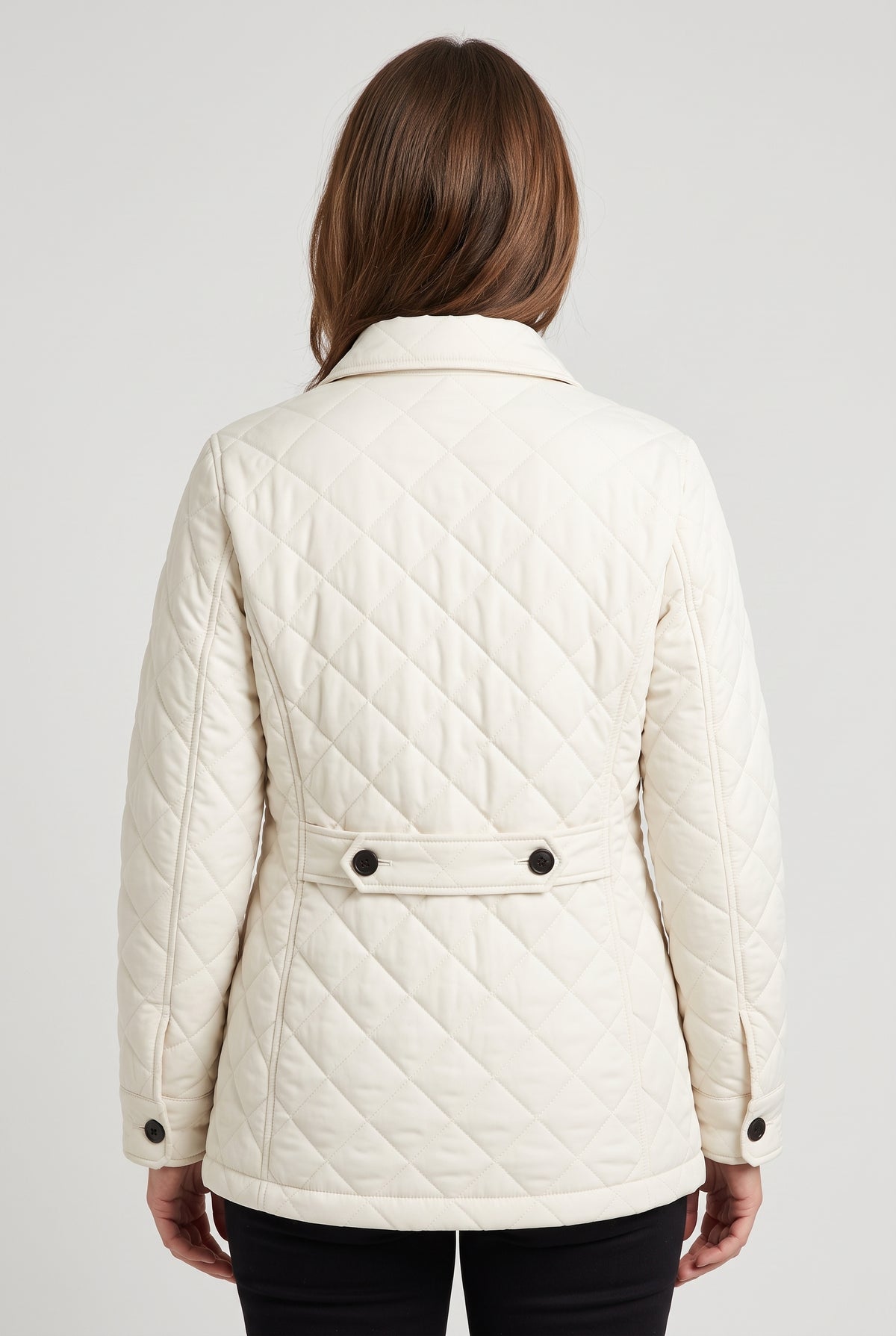 Women's Quilted Jacket | Diamond Stitch with Shirt Collar - Ivory back