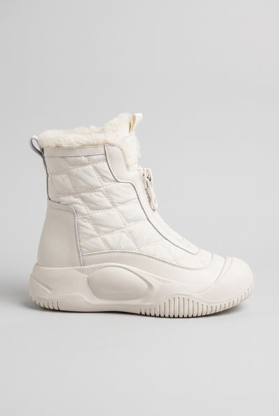 Women's Snow Boots | Ankle Height Faux Fur Lined with Front Zip - Cream