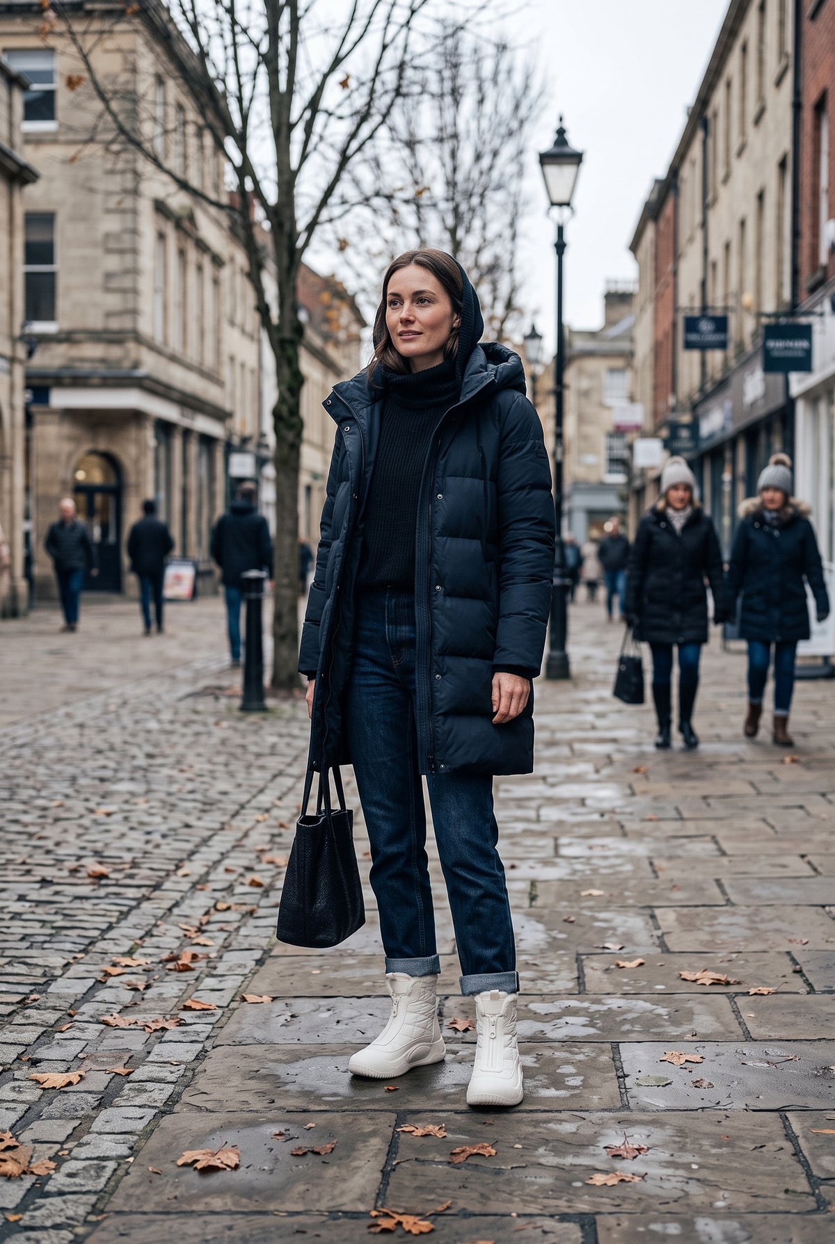Women's Snow Boots | Ankle Height Faux Fur Lined with Front Zip - Cream lifestyle