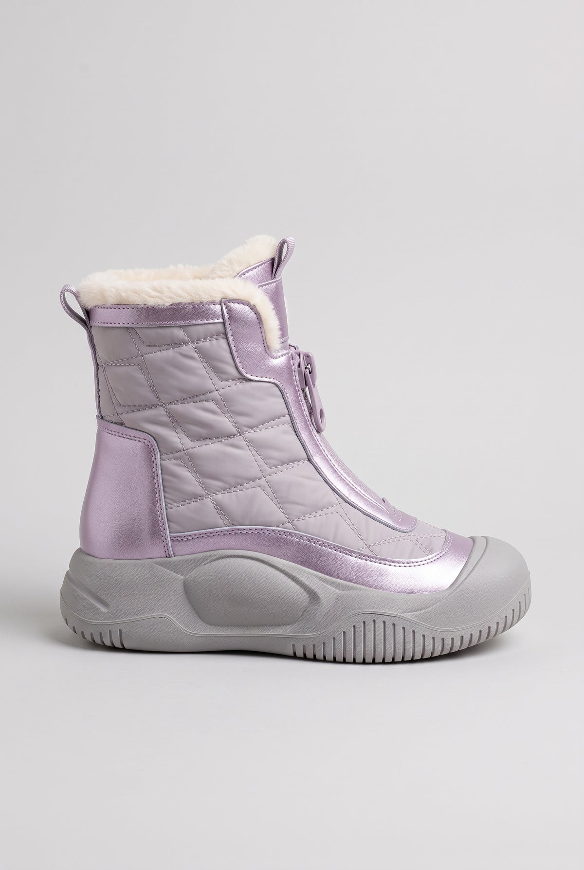 Women's Snow Boots | Ankle Height Faux Fur Lined with Front Zip - Lilac