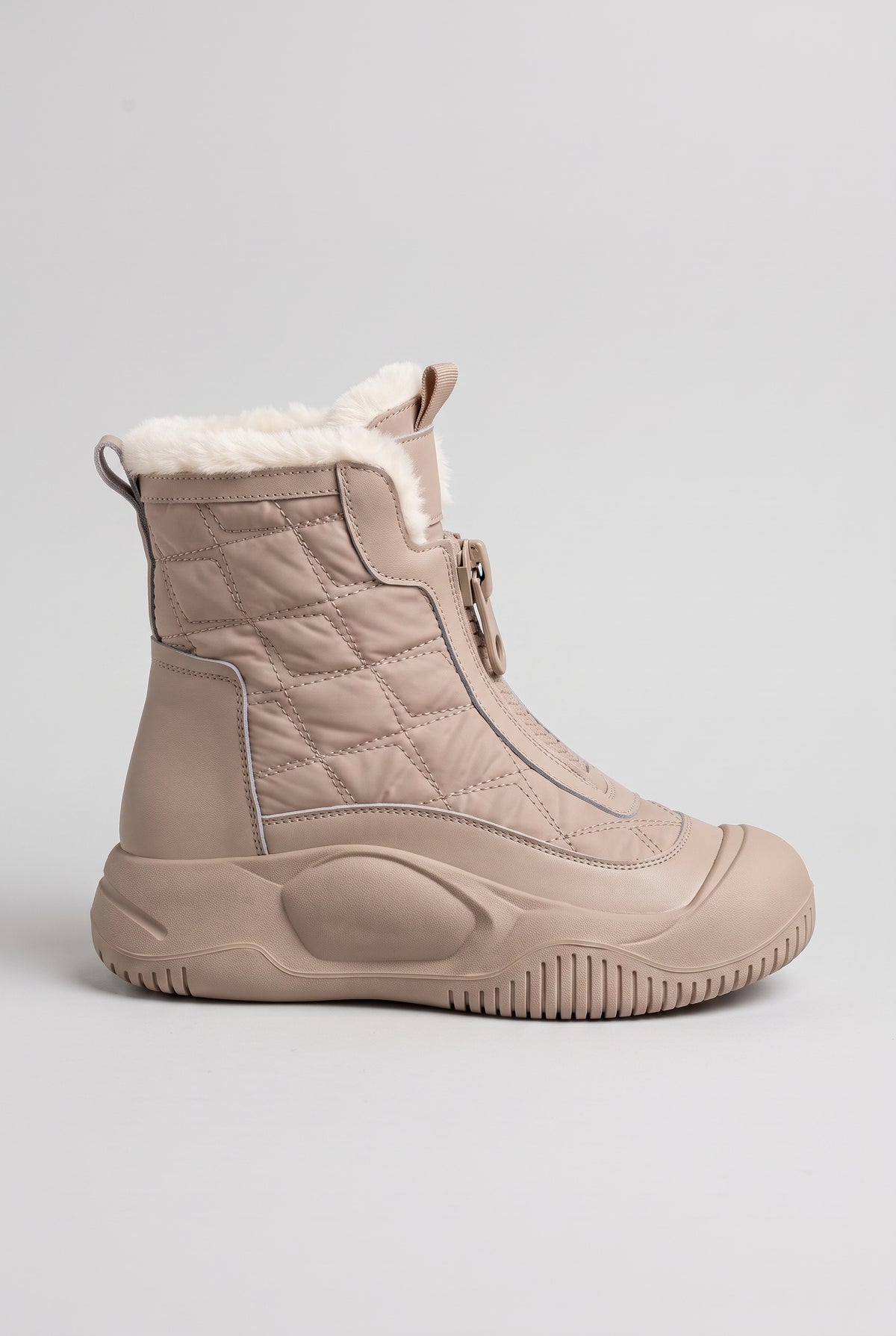 Women's Snow Boots | Ankle Height Faux Fur Lined with Front Zip - Taupe