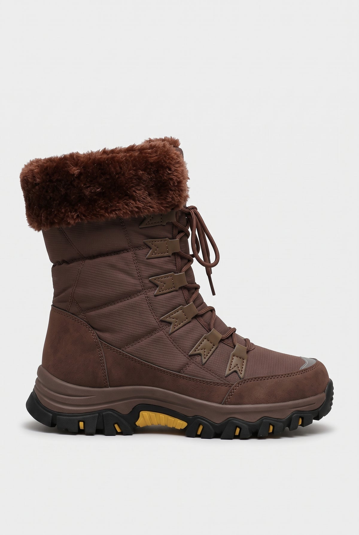 Women's Snow Boots | Faux Fur Cuff with Lace-Up Front - Chocolate Brown