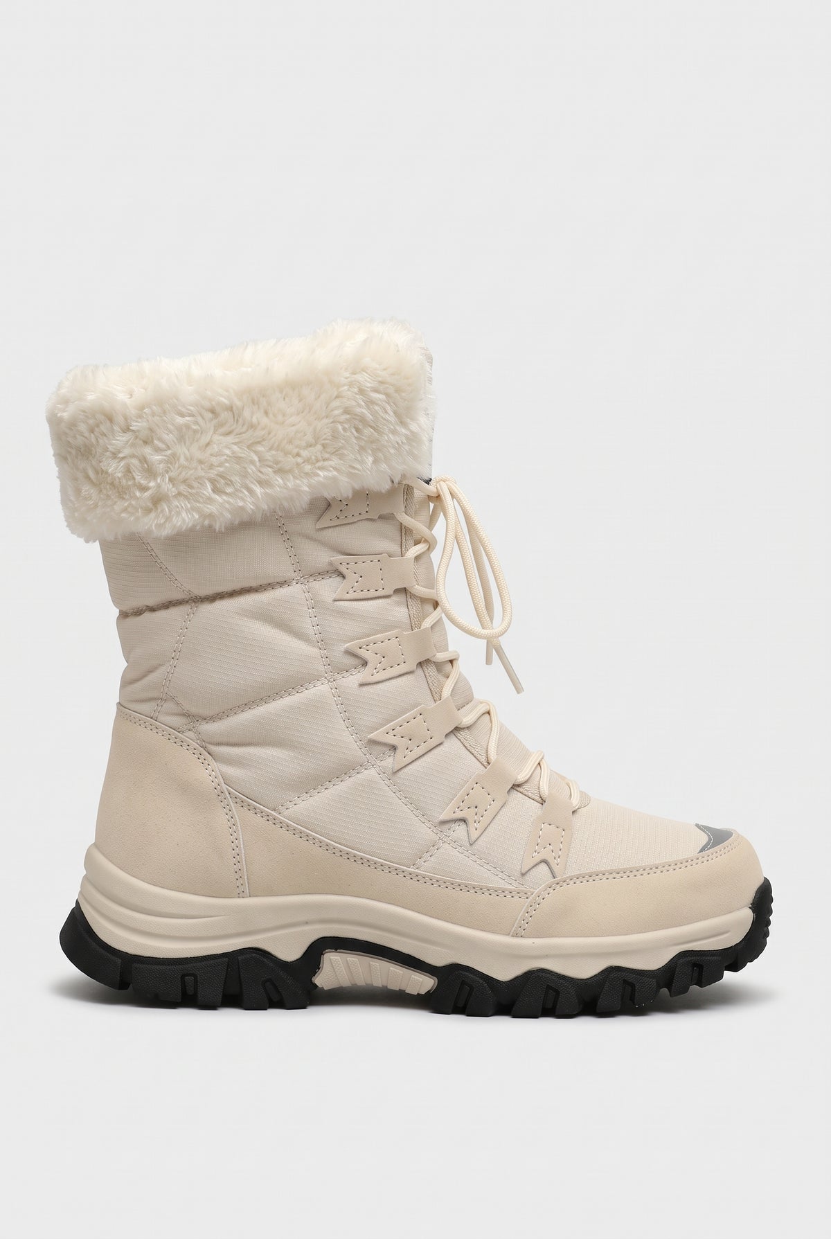 Women's Snow Boots | Faux Fur Cuff with Lace-Up Front - Cream