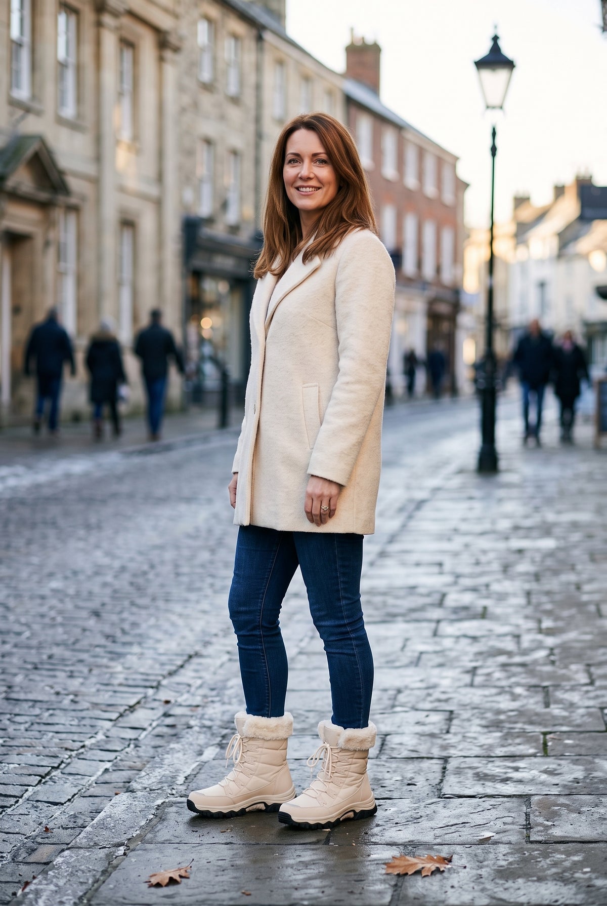 Women's Snow Boots | Faux Fur Cuff with Lace-Up Front - Cream lifestyle