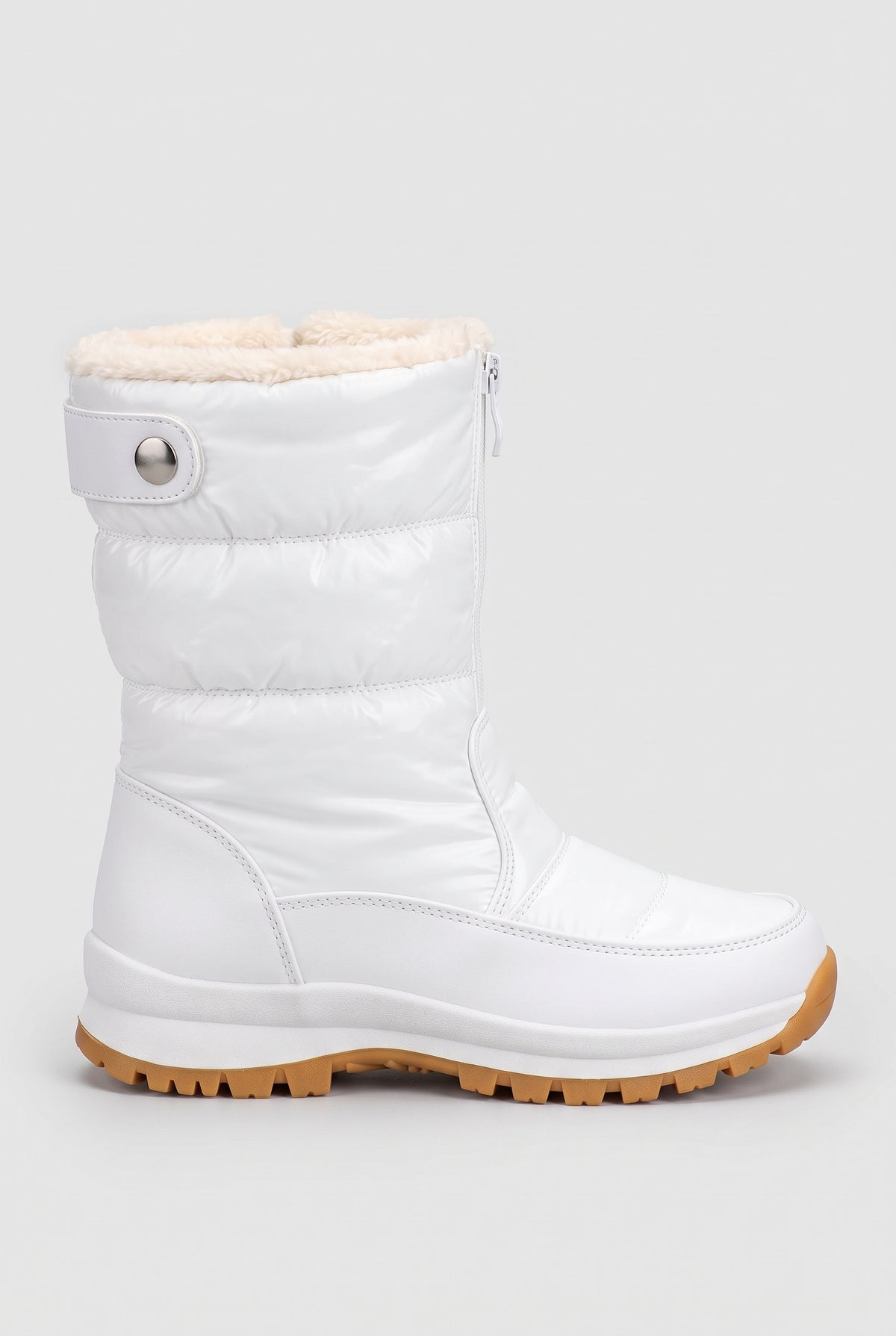 Women's Snow Boots | Quilted Faux Fur Lined with Side Zip - White