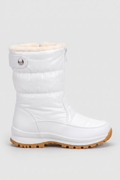 Women's Snow Boots | Quilted Faux Fur Lined with Side Zip - White