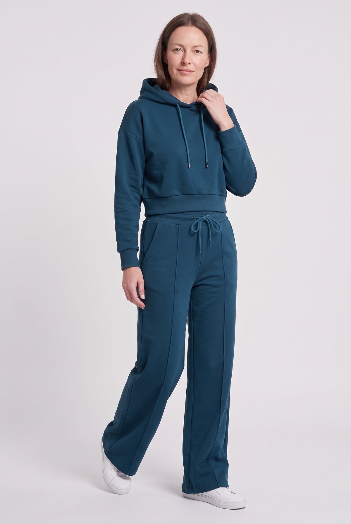 Women's Tracksuit | Cropped Hoodie with Wide Leg Joggers - Blue