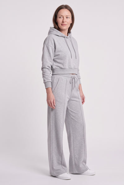 Women's Tracksuit | Cropped Hoodie with Wide Leg Joggers - Grey