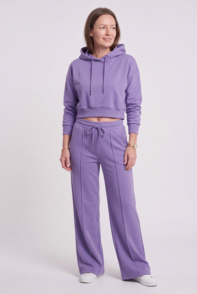 Women's Tracksuit | Cropped Hoodie with Wide Leg Joggers - Lilac