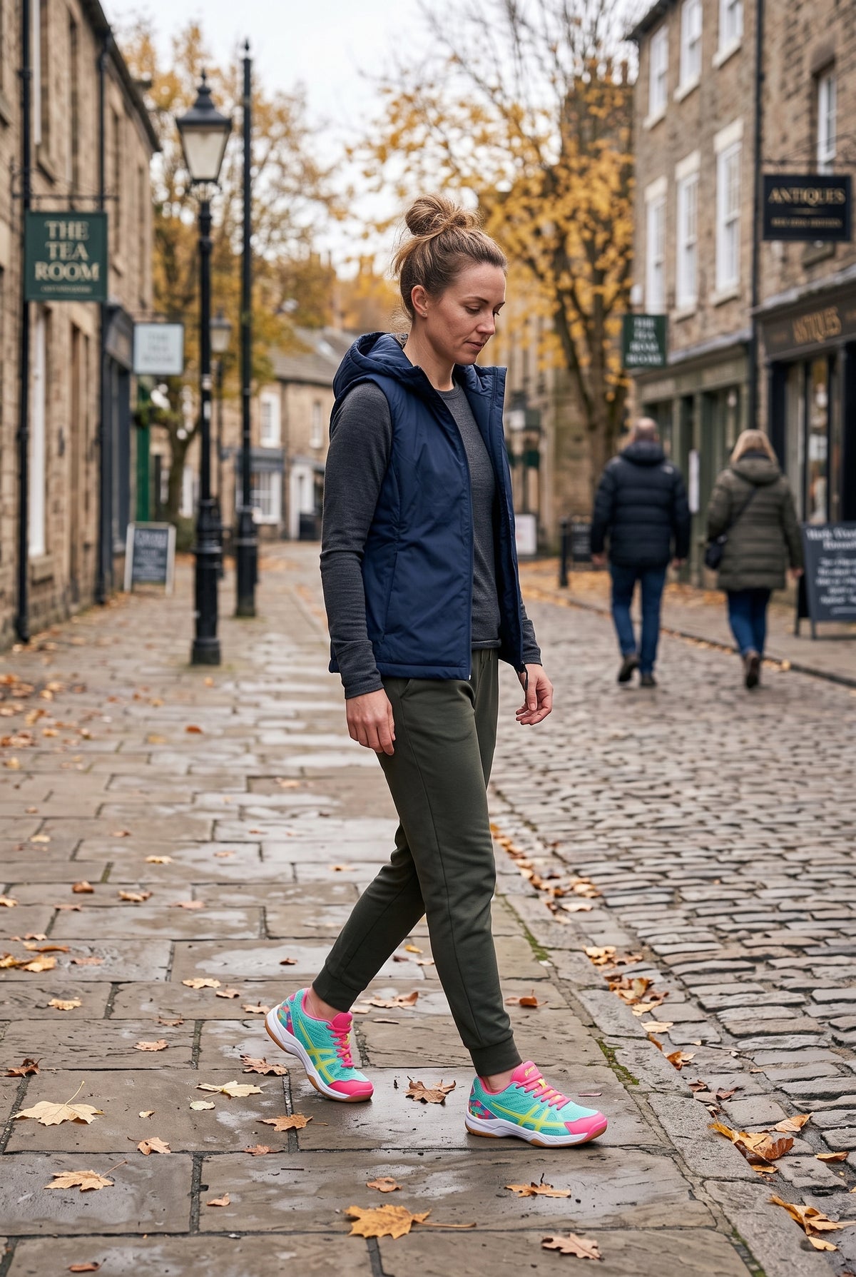 Women's Trainers | Lace-Up with Mesh Panels - Turquoise/Pink lifestyle