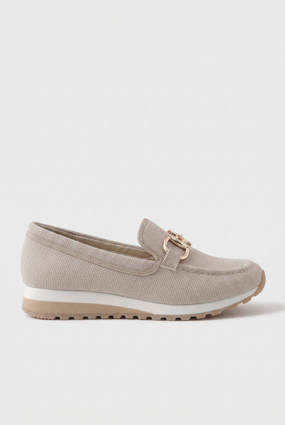 Women's Trainers | Loafer Style with Buckle Detail - Beige