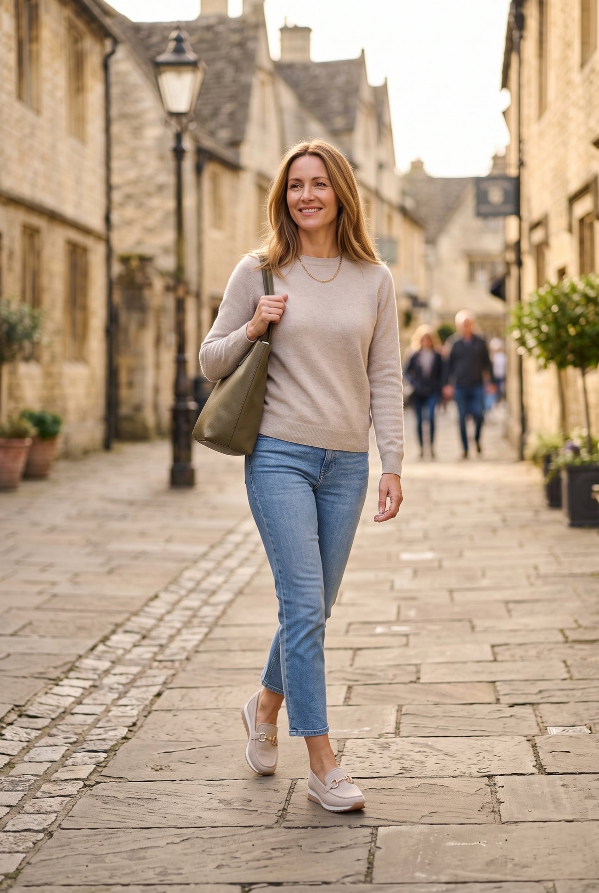 Women's Trainers | Loafer Style with Buckle Detail - Beige lifestyle