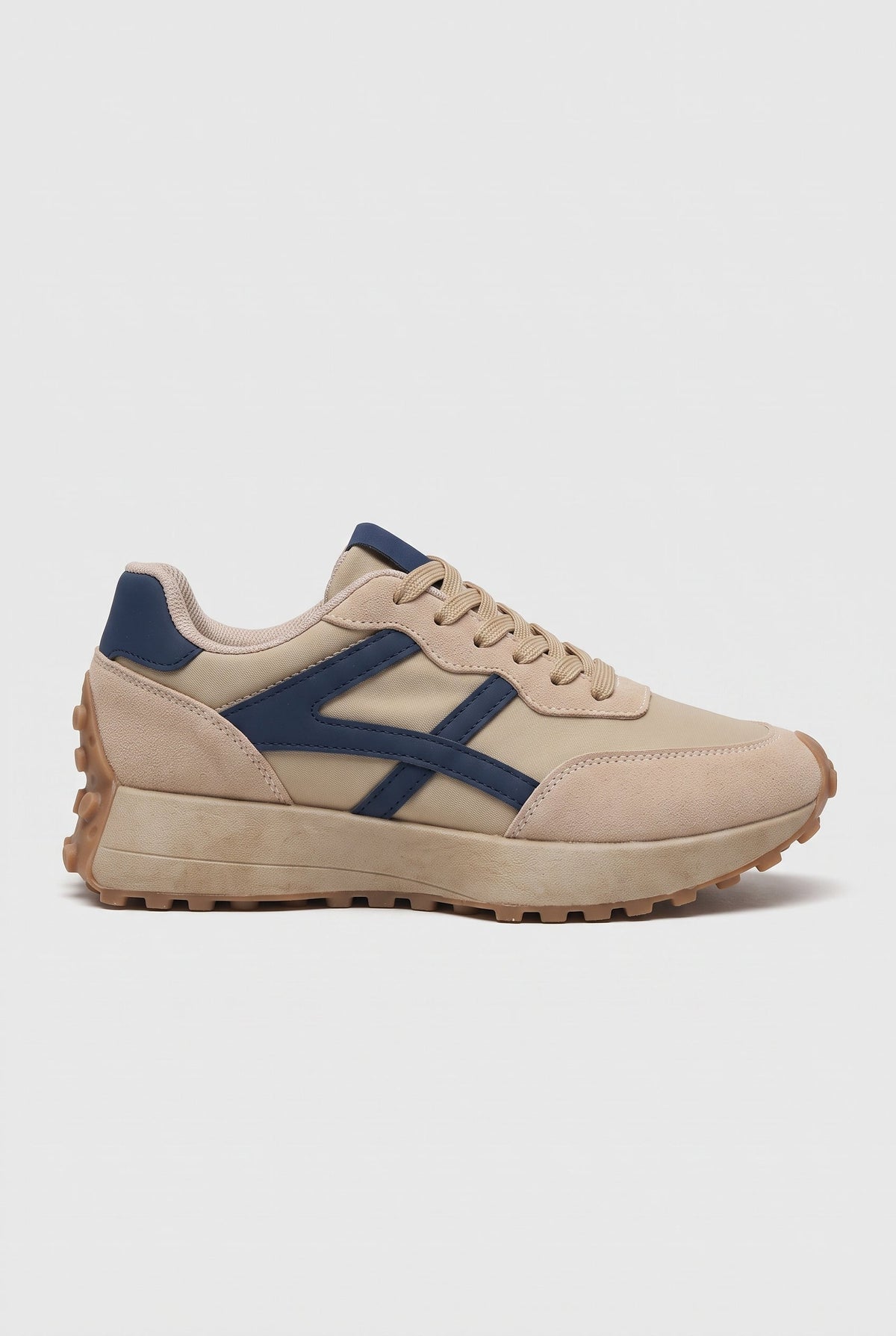 Women's Trainers | Retro Runner with Contrast Panels - Beige/Navy