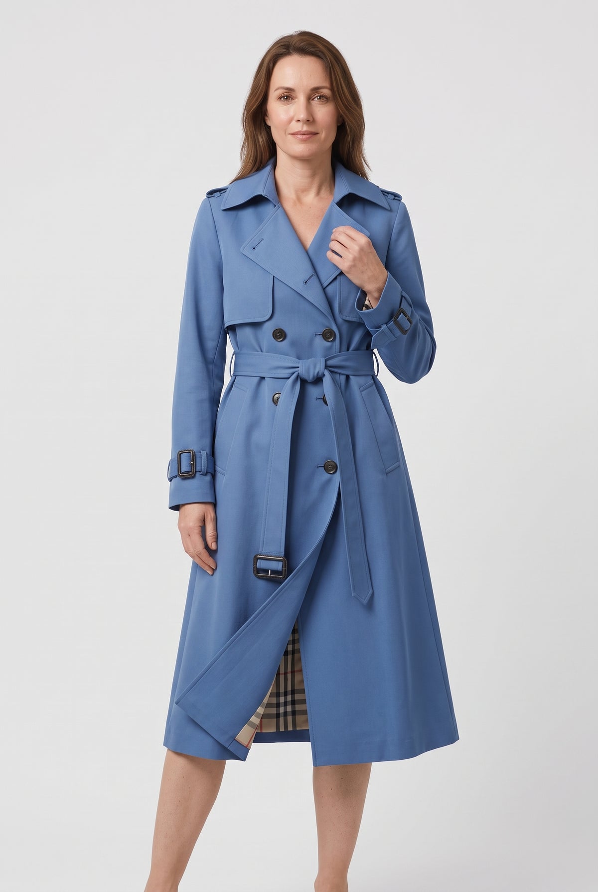Women's Trench Coat | Belted with Storm Flap and Epaulettes - Blue