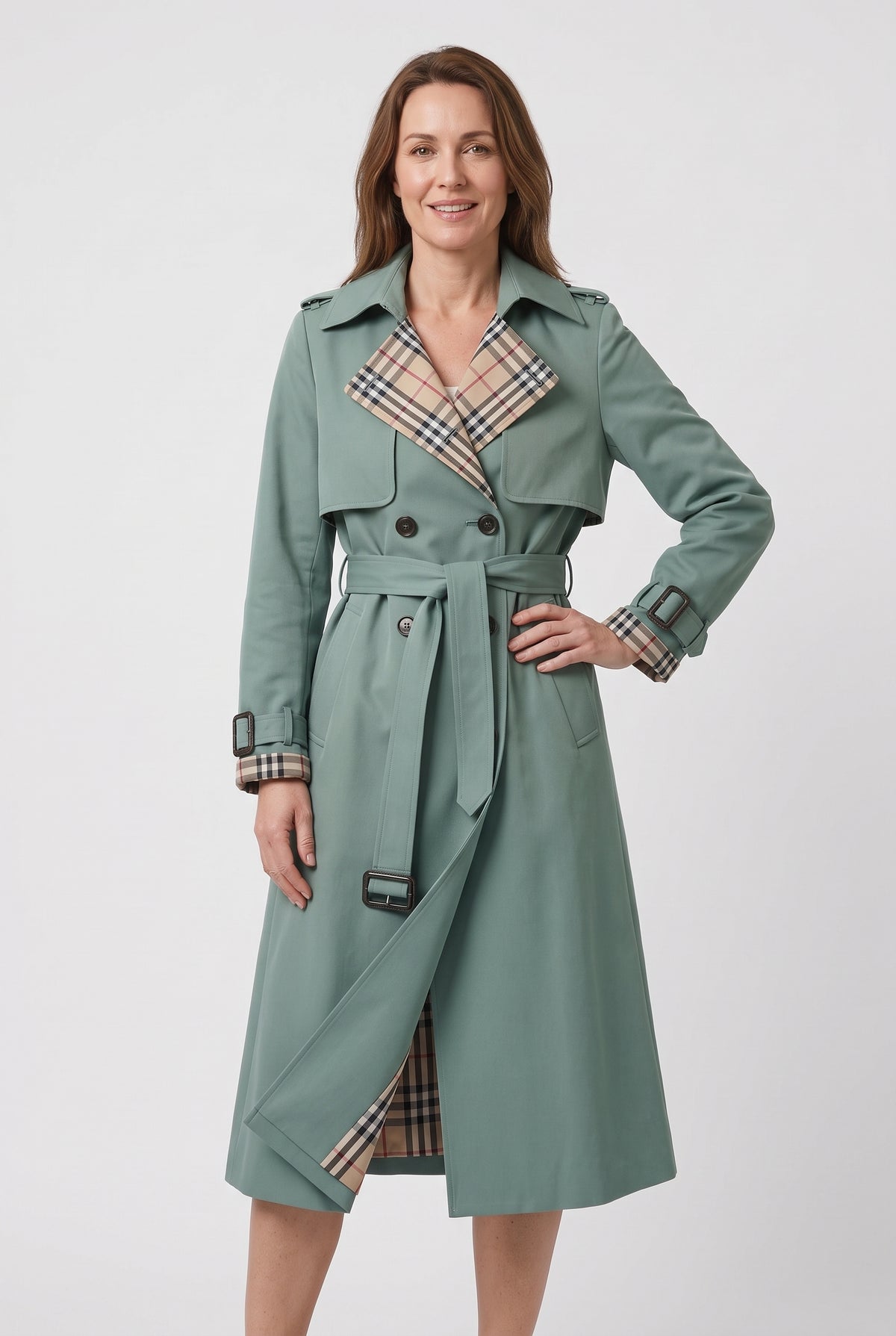 Women's Trench Coat | Belted with Storm Flap and Epaulettes - Sage Green