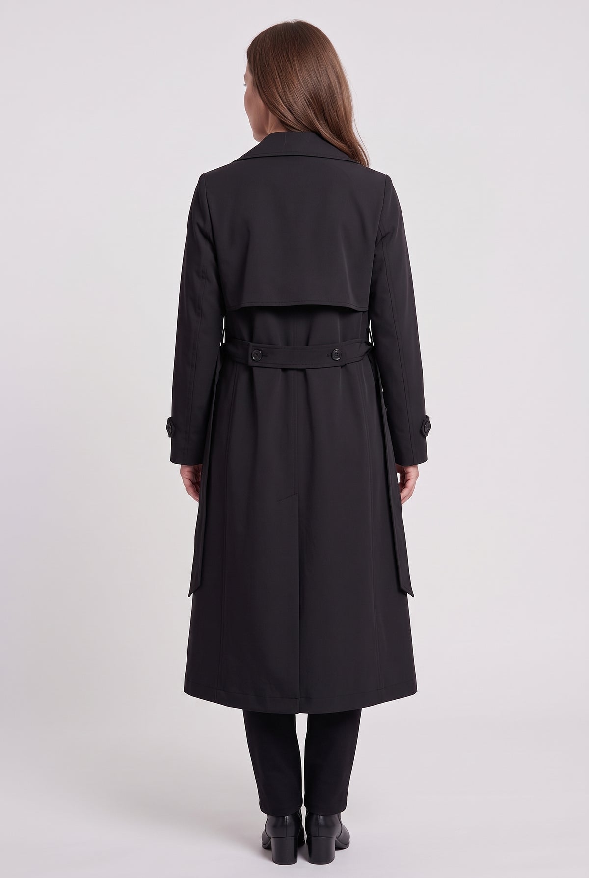 Women's Trench Coat | Maxi Belted with Notch Lapels - Black back