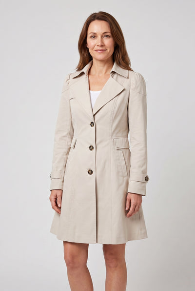 Women's Trench Coat | Single-Breasted with Puff Shoulders - Ivory