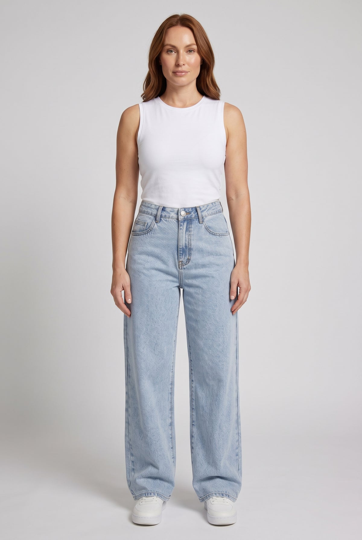 Women's Wide Leg Jeans | High Waisted Vintage Wash - Light Blue