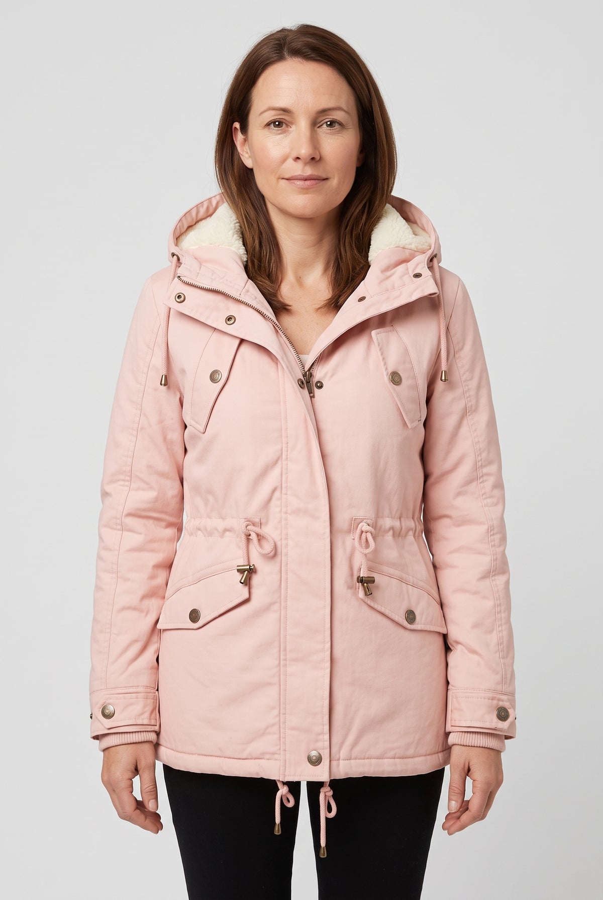 Women's Winter Jacket | Borg-Lined Parka with Drawstring Waist - Pink